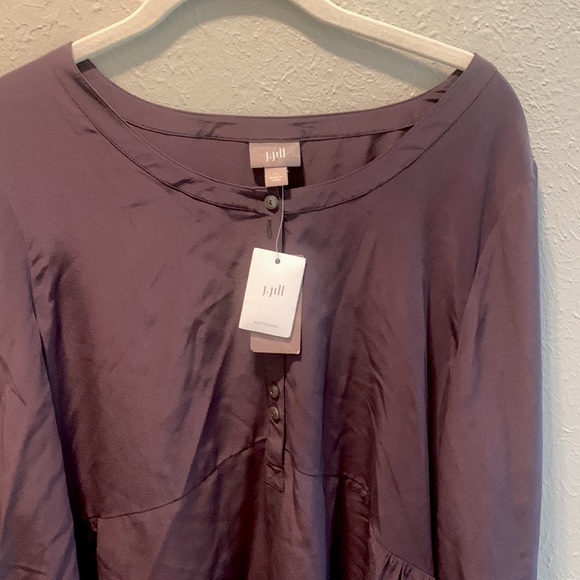 J Jill Aubergine Silk Tunic Top Plum Purple Long Sleeve Women’s Sz Large - Picture 2 of 10